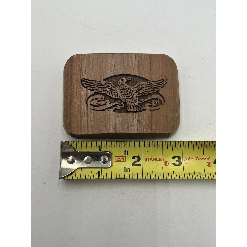 1977 Laser Craft Flying Bald Eagle Brown Wood Belt Buckle Vintage